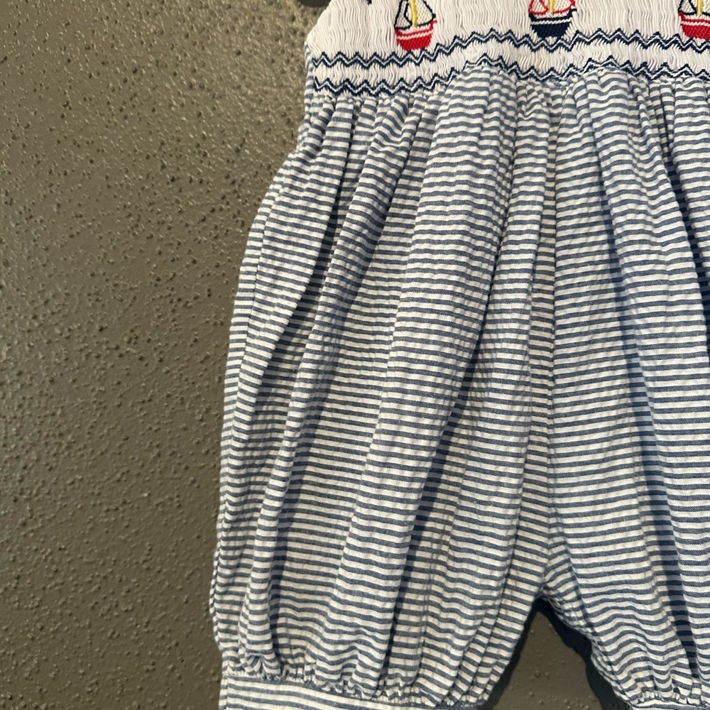 Carriage Boutique Nautical Sailboat Smocked Bubble Romper - Picture 5 of 10